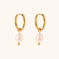 Freshwater Pearl Hoop Earrings – Waterproof 18K Gold Plated Earrings | Ezra Gems