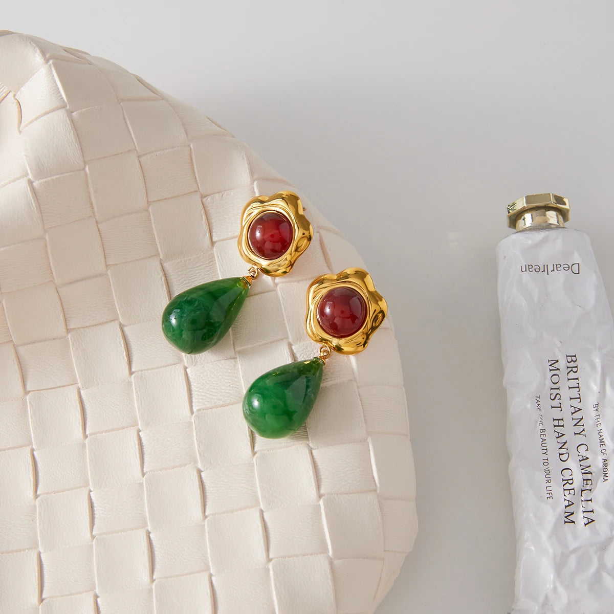 Green Resin Agate Drop Earrings – Waterproof 18K Gold Plated Earrings | Ezra Gems