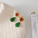Green Resin Agate Drop Earrings – Waterproof 18K Gold Plated Earrings | Ezra Gems