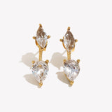 A pair of gold-tone drop earrings with marquise and pear-cut clear crystals, displayed on a clean white background.
