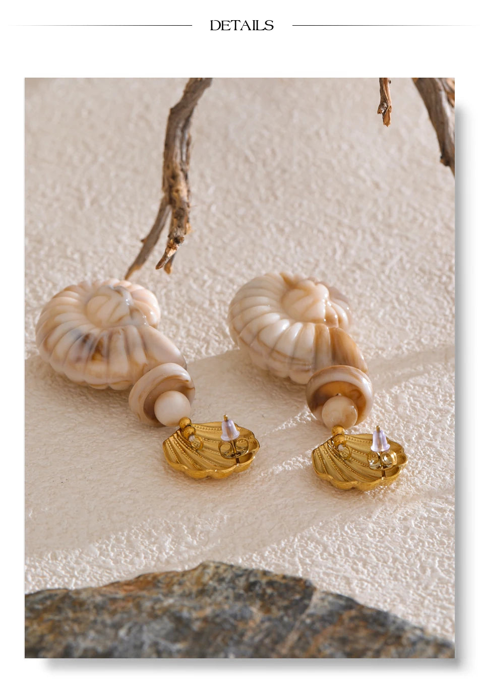 Ocean Resin Shell Conch Drop Earrings – Waterproof 18K Gold Plated Earrings | Ezra Gems