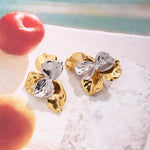 Two Tone Wave Petal Stud Earrings – Waterproof 18K Gold Plated Earrings | Ezra Gems