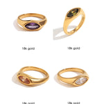 Horse Eye Zircon Signet Ring – Waterproof 18K Gold Plated Ring | Ezra Gems