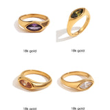 Horse Eye Zircon Signet Ring – Waterproof 18K Gold Plated Ring | Ezra Gems