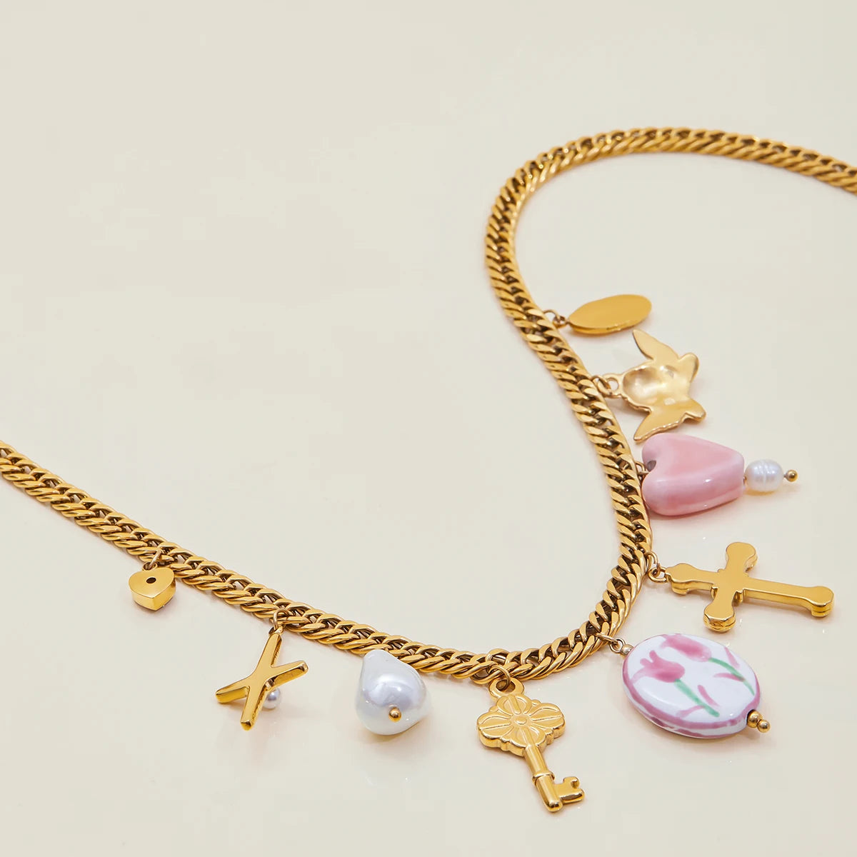 Cross Charm Cluster Necklace – Waterproof 18K Gold Plated Necklace | Ezra Gems
