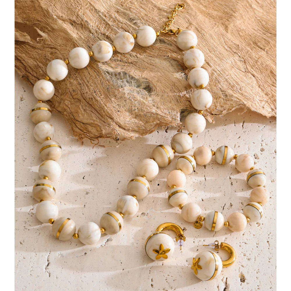 Acrylic Bead Chain Jewelry Set – Waterproof 18K Gold Plated Jewelry Set | Ezra Gems