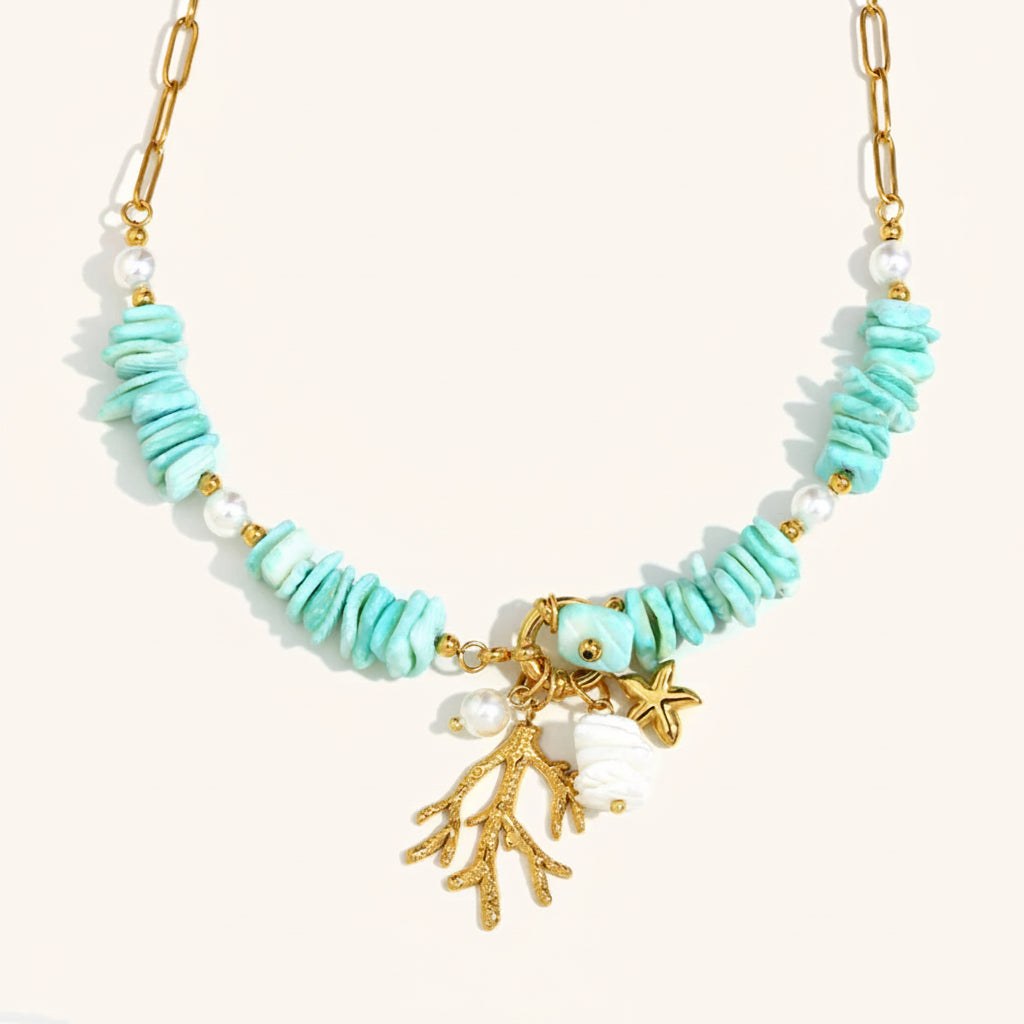 Bohemian Coral Natural Stone Necklace – Waterproof 18K Gold Plated Necklace | Ezra Gems