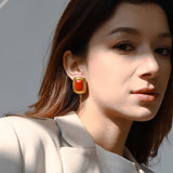 Retro Agate Geometric Stud Earrings