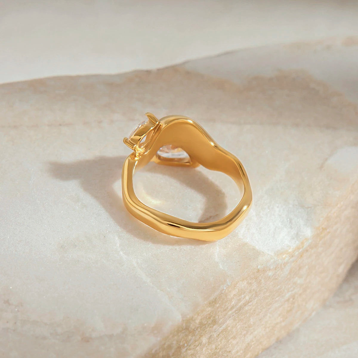 Irregular Geometric White Zircon Ring – Waterproof 18K Gold Plated Ring | Ezra Gems