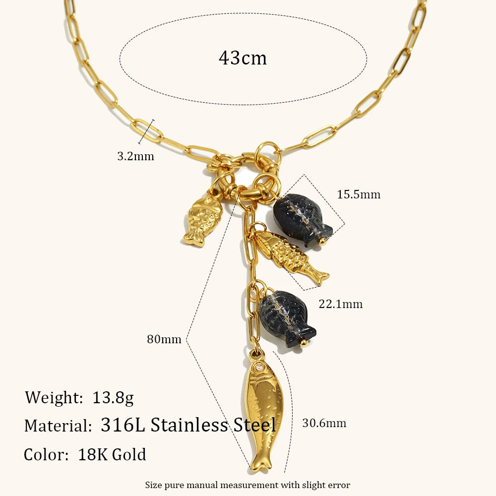 Sun Bee Fish Charm Necklace – Waterproof 18K Gold Plated Necklace | Ezra Gems
