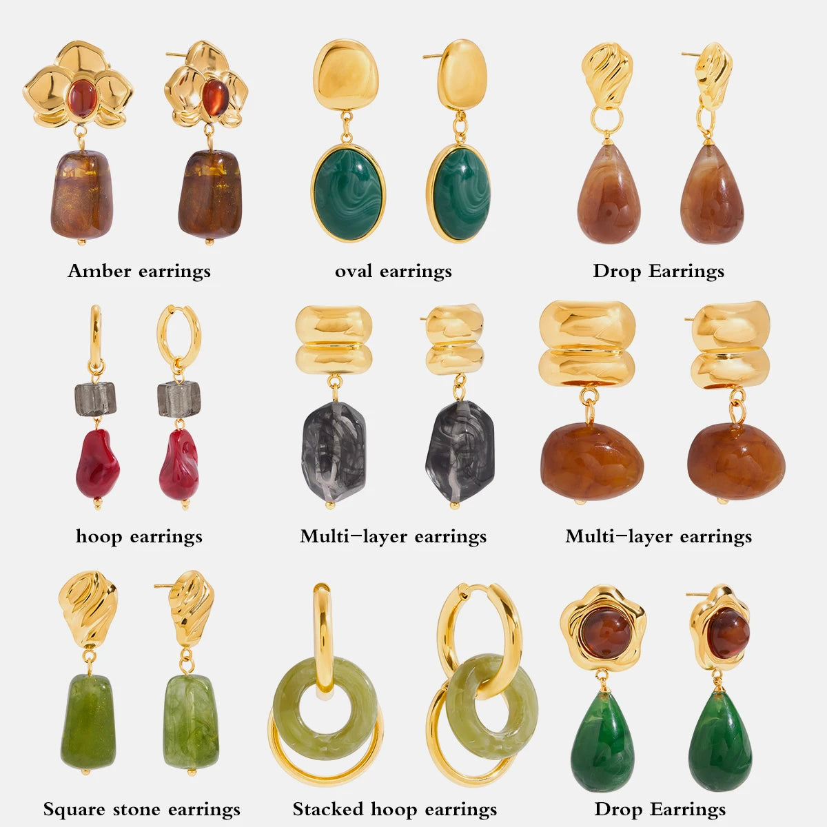 Vintage Resin Drop Earrings Style A – Waterproof 18K Gold Plated Earrings | Ezra Gems