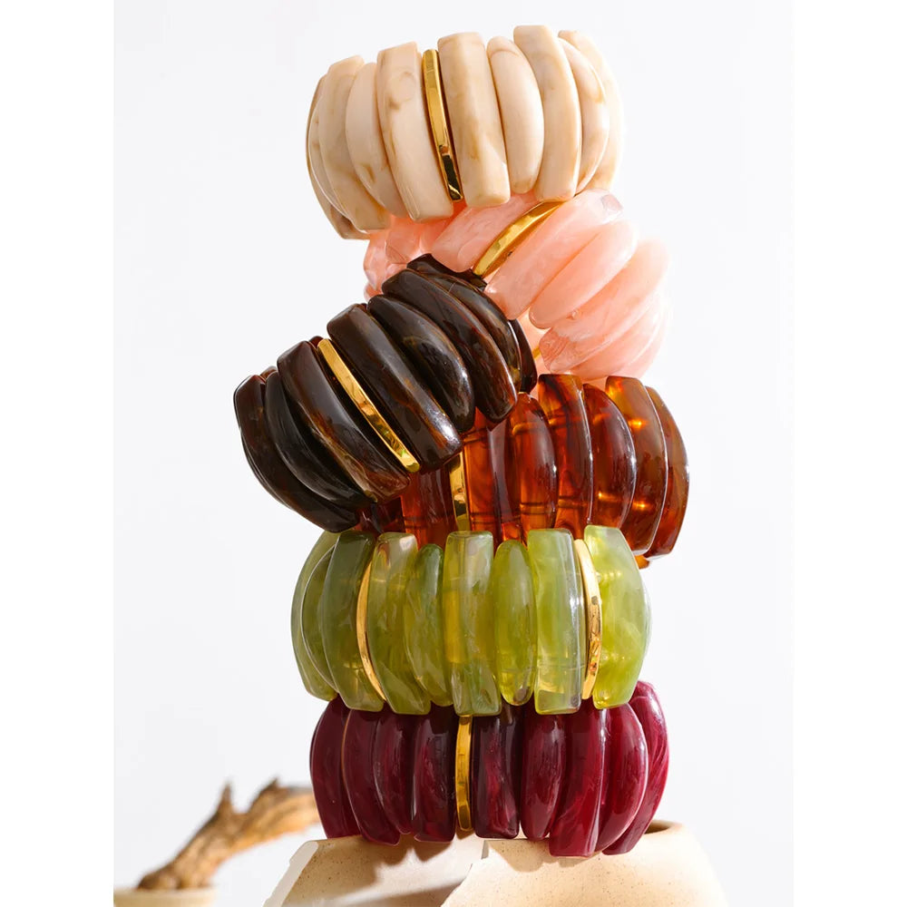 Wide Acrylic Resin Stretch Bangle – Waterproof 18K Gold Plated Bracelet | Ezra Gems