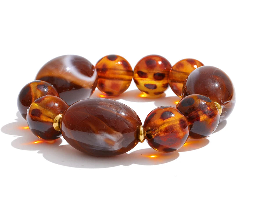 Amber Resin Round Bead Chain Bracelet – Waterproof 18K Gold Plated Bracelet | Ezra Gems