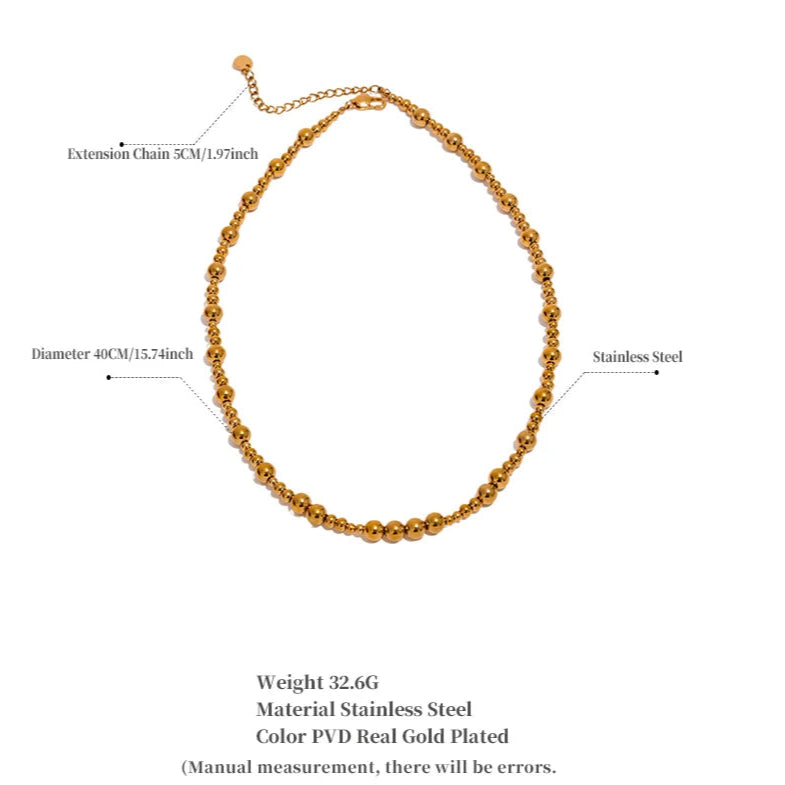 Gold necklace with specifications on a white background

