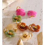 Resin Flower Drop Hoop Earrings – Waterproof 18K Gold Plated Earrings | Ezra Gems