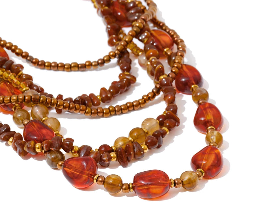 Layered Resin Bead Bib Necklace – Waterproof 18K Gold Plated Necklace | Ezra Gems