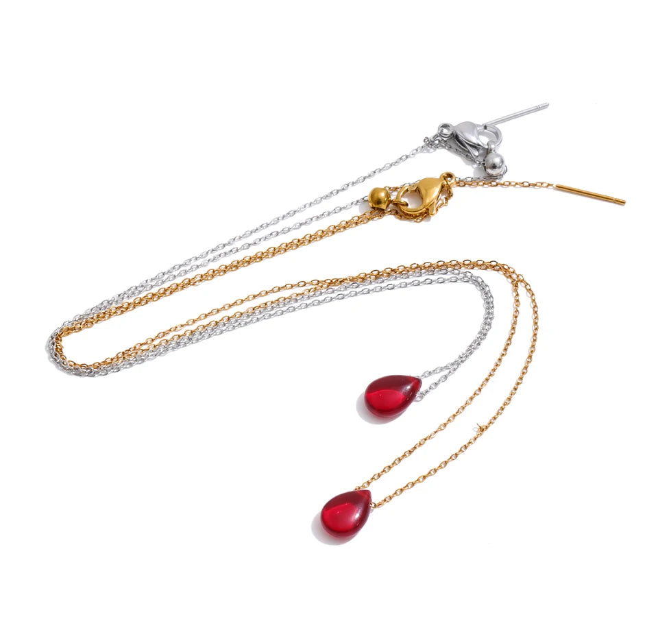 Red Resin Water Drop Pendant Necklace – Waterproof 18K Gold Plated Necklace | Ezra Gems