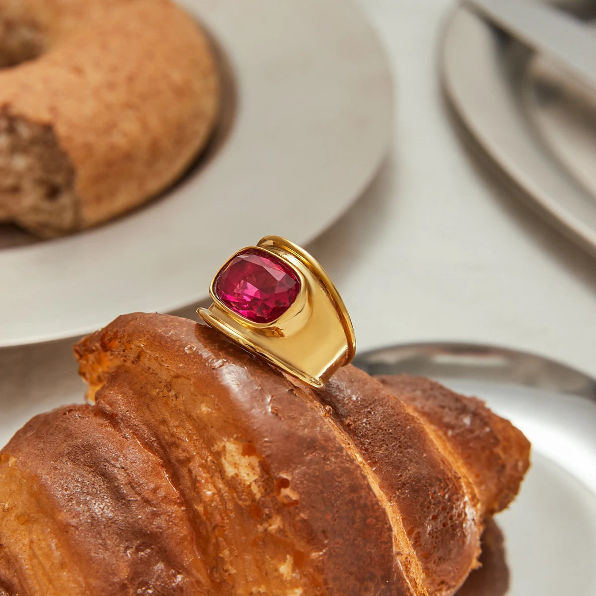 Pink Zirconia Wide Band Ring – Waterproof 18K Gold Plated Ring | Ezra Gems
