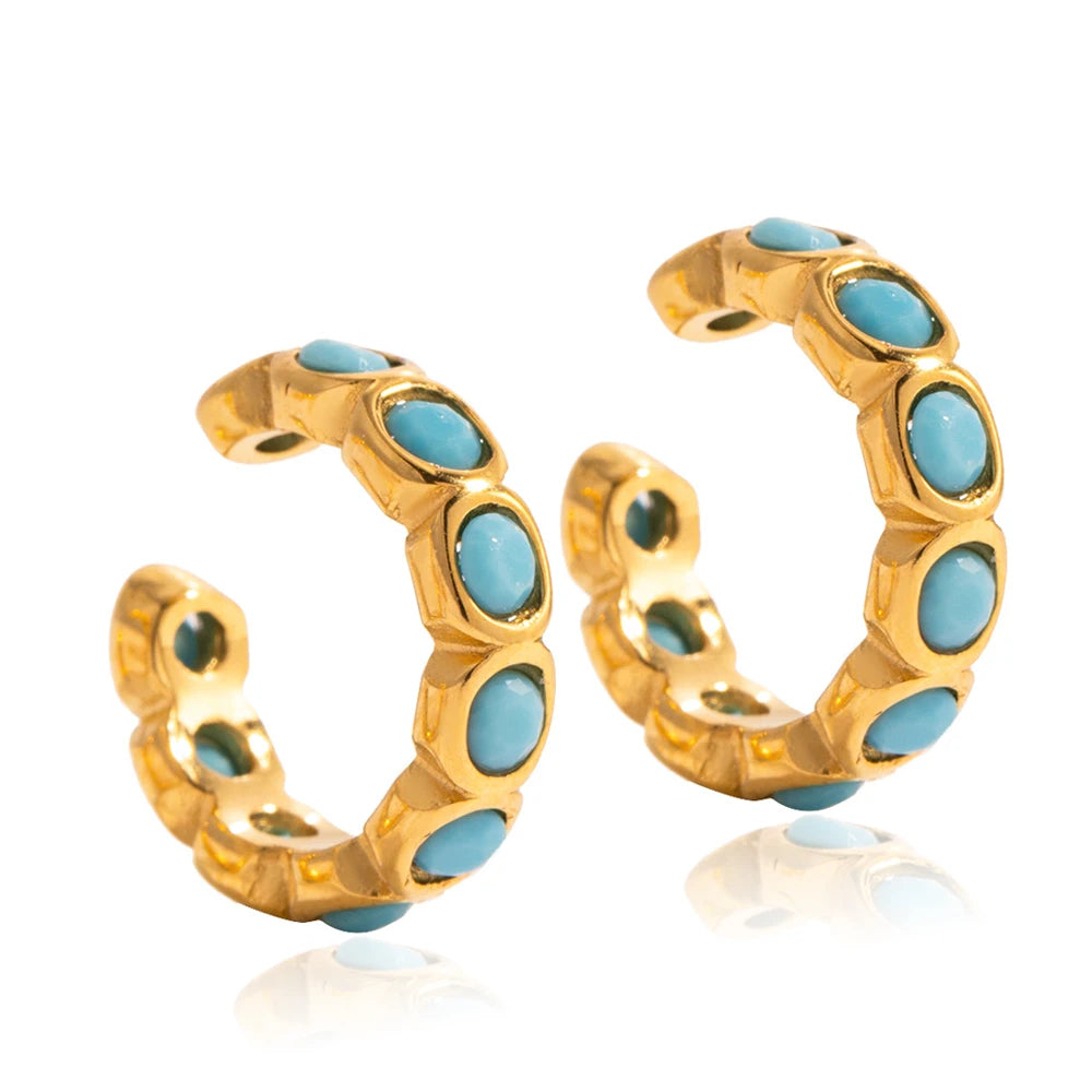 Turquoise Cuff Clip Earrings – Waterproof 18K Gold Plated Earrings | Ezra Gems