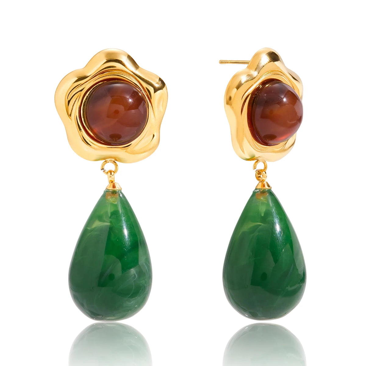 Green Resin Agate Drop Earrings – Waterproof 18K Gold Plated Earrings | Ezra Gems