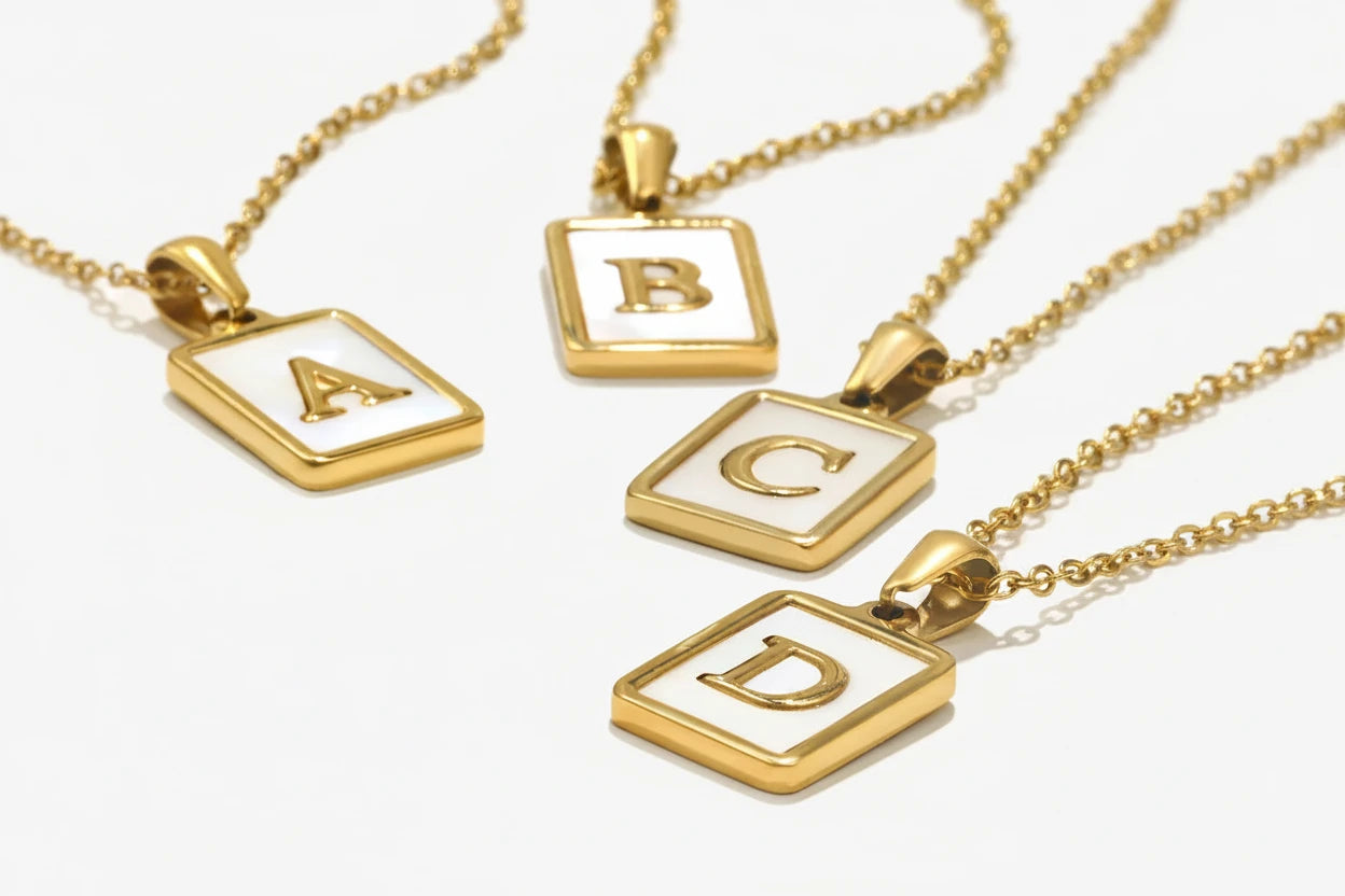 Mother of Pearl Initial Necklace – Waterproof 18K Gold Plated Necklace | Ezra Gems