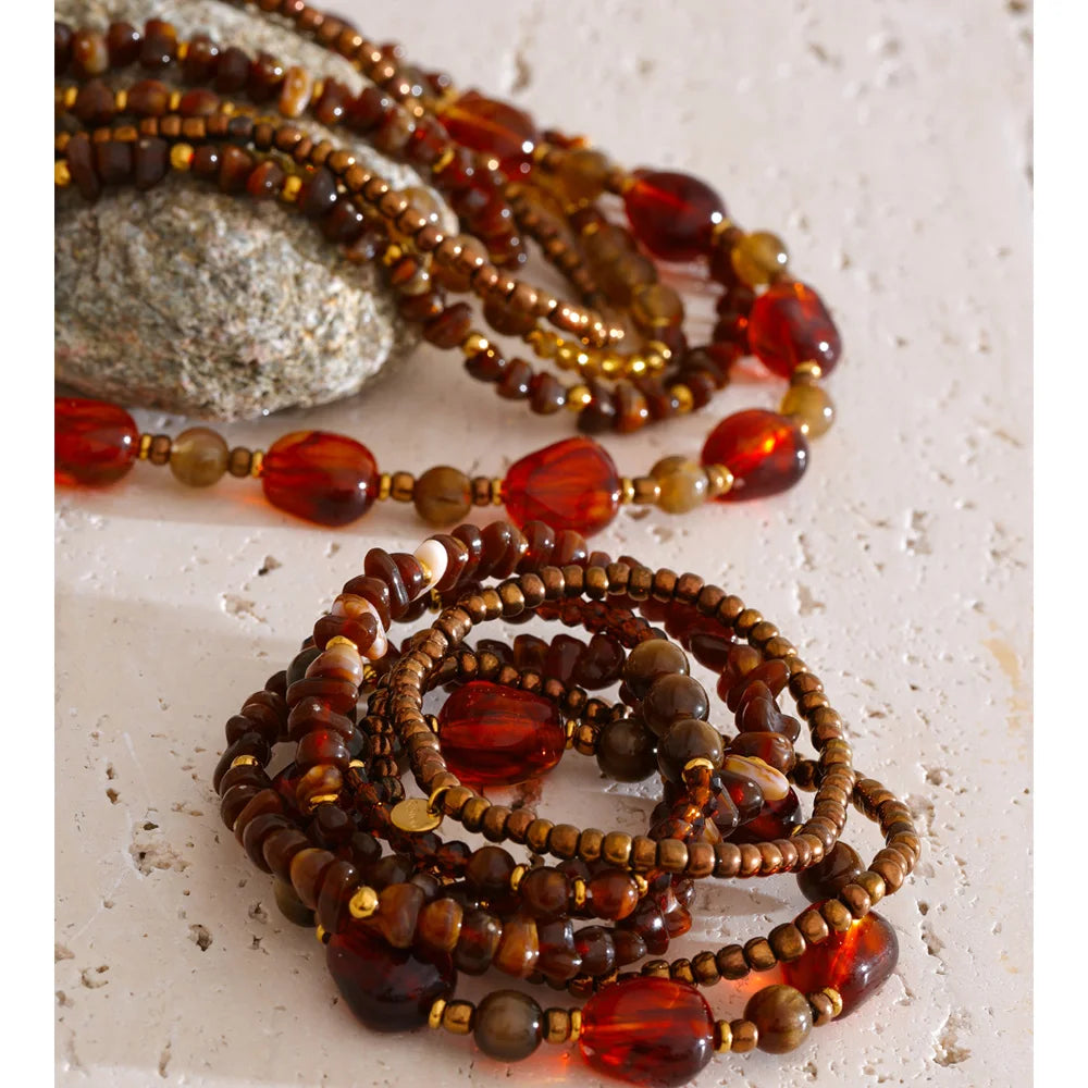Layered Resin Bead Bib Necklace – Waterproof 18K Gold Plated Necklace | Ezra Gems