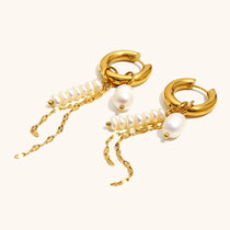 Freshwater Pearl Chain Tassel Earrings – Waterproof 18K Gold Plated Earrings | Ezra Gems