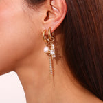 Asymmetric Pearl Charm Hoop Earrings – Waterproof 18K Gold Plated Earrings | Ezra Gems