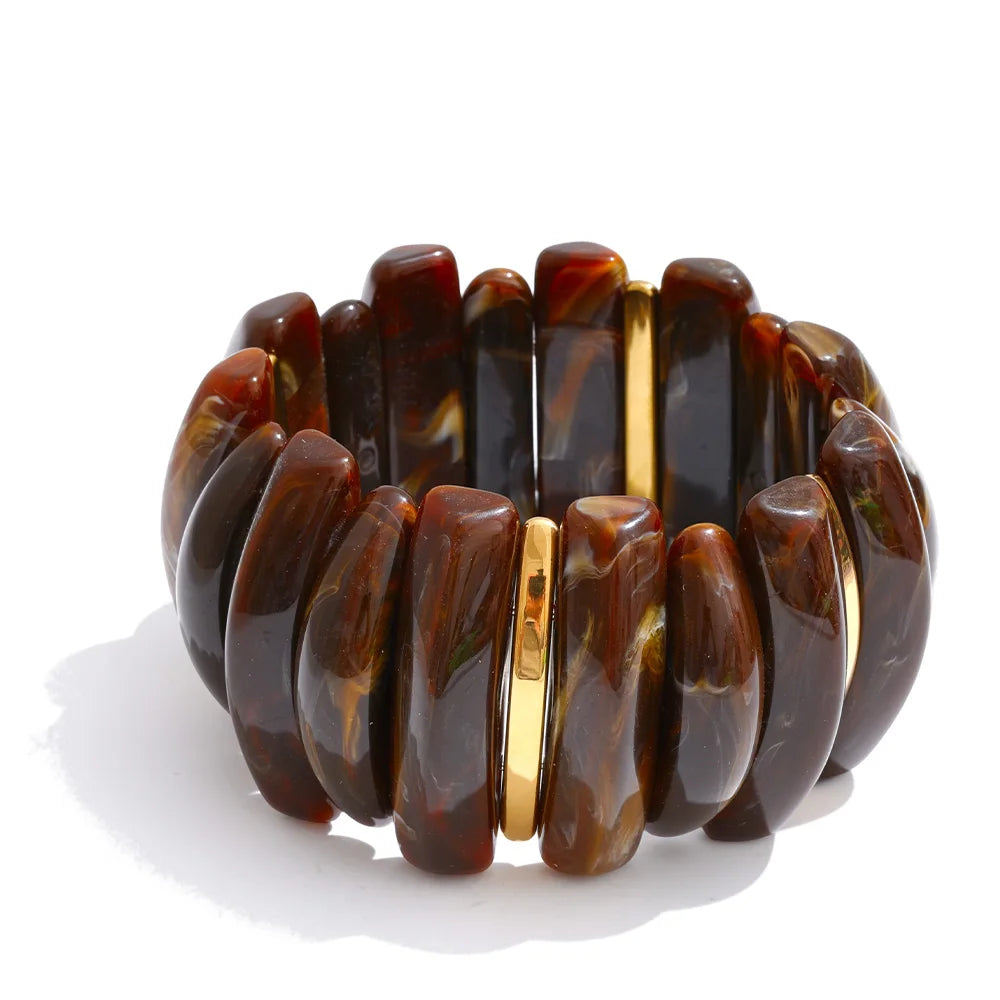 Wide Acrylic Resin Stretch Bangle – Waterproof 18K Gold Plated Bracelet | Ezra Gems