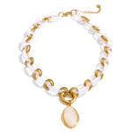 Resin Oval Pendant Chain Necklace – Waterproof 18K Gold Plated Necklace | Ezra Gems