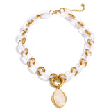 Resin Oval Pendant Chain Necklace – Waterproof 18K Gold Plated Necklace | Ezra Gems