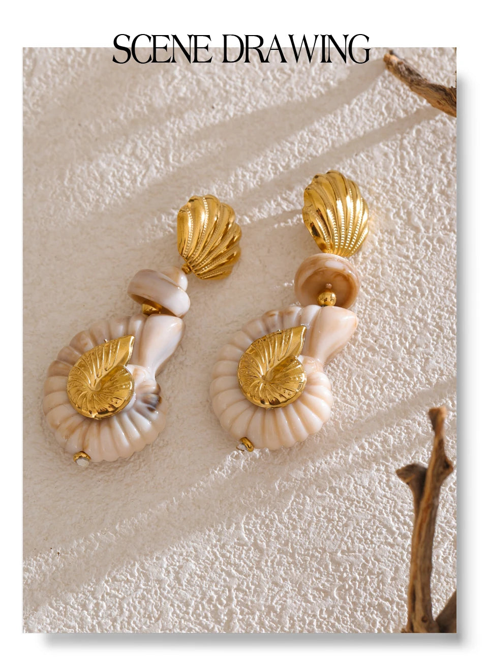 Ocean Resin Shell Conch Drop Earrings – Waterproof 18K Gold Plated Earrings | Ezra Gems