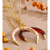 Resin Horn Pendant Long Necklace – Waterproof 18K Gold Plated Necklace | Ezra Gems