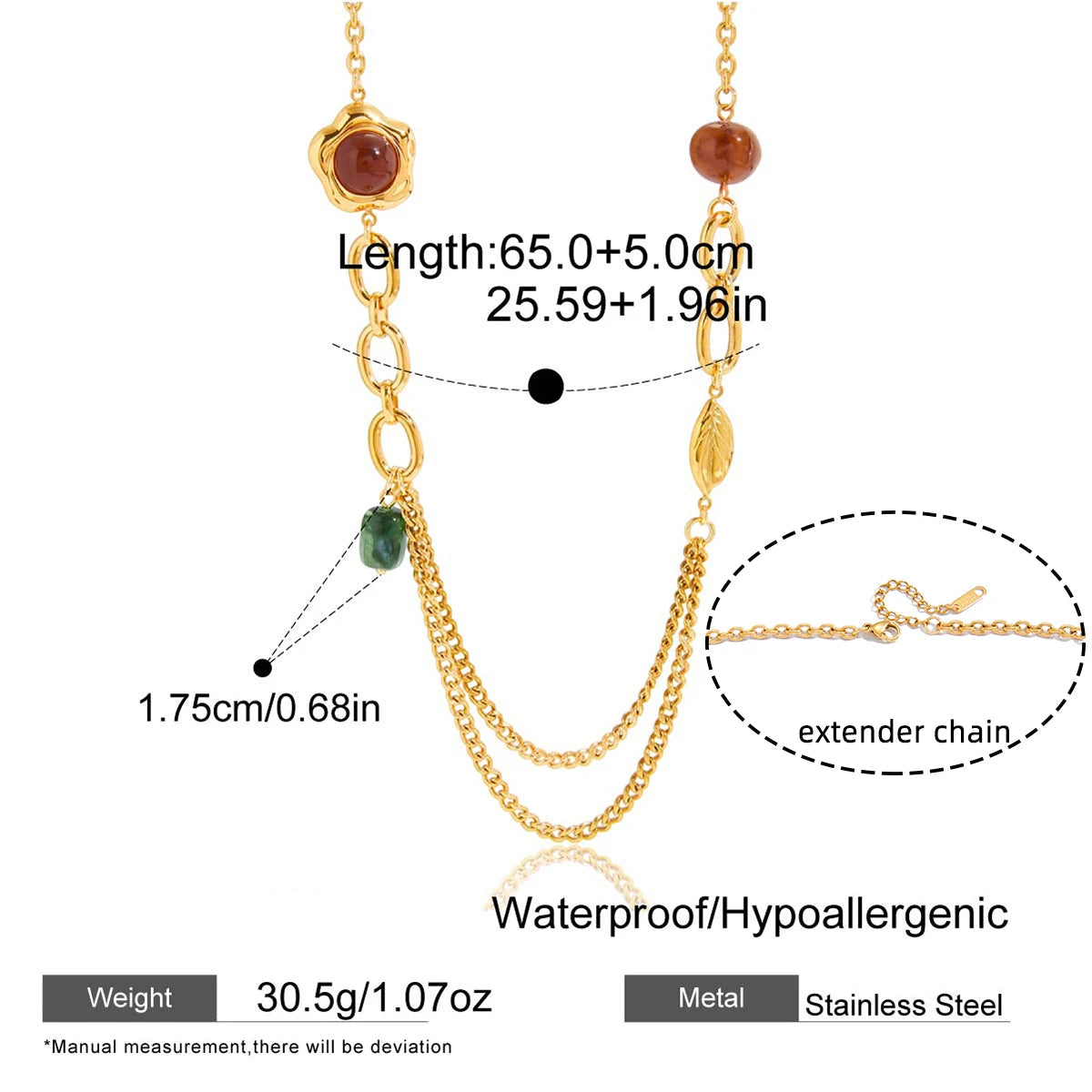 Vintage Resin Heart Pendant Necklace – Waterproof 18K Gold Plated Necklace | Ezra Gems