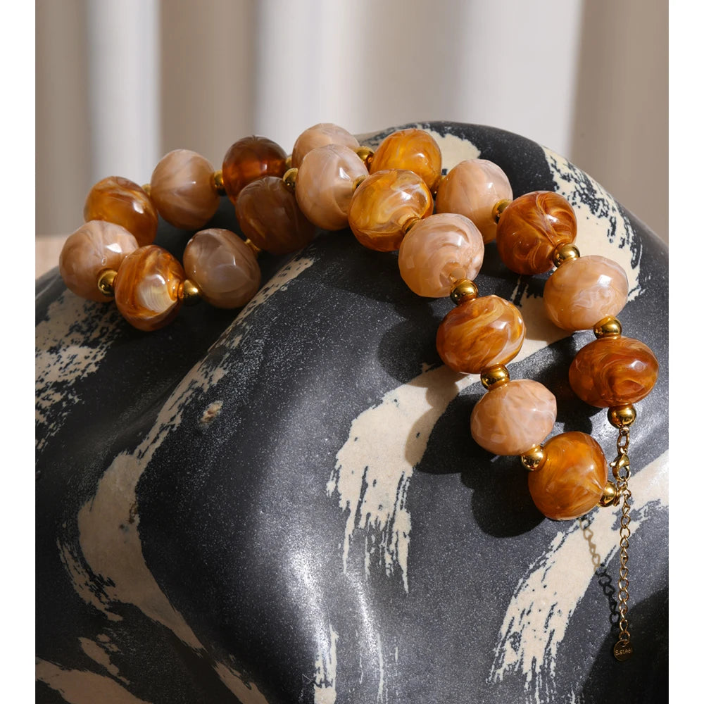 Chunky Resin Round Bead Necklace – Waterproof 18K Gold Plated Necklace | Ezra Gems