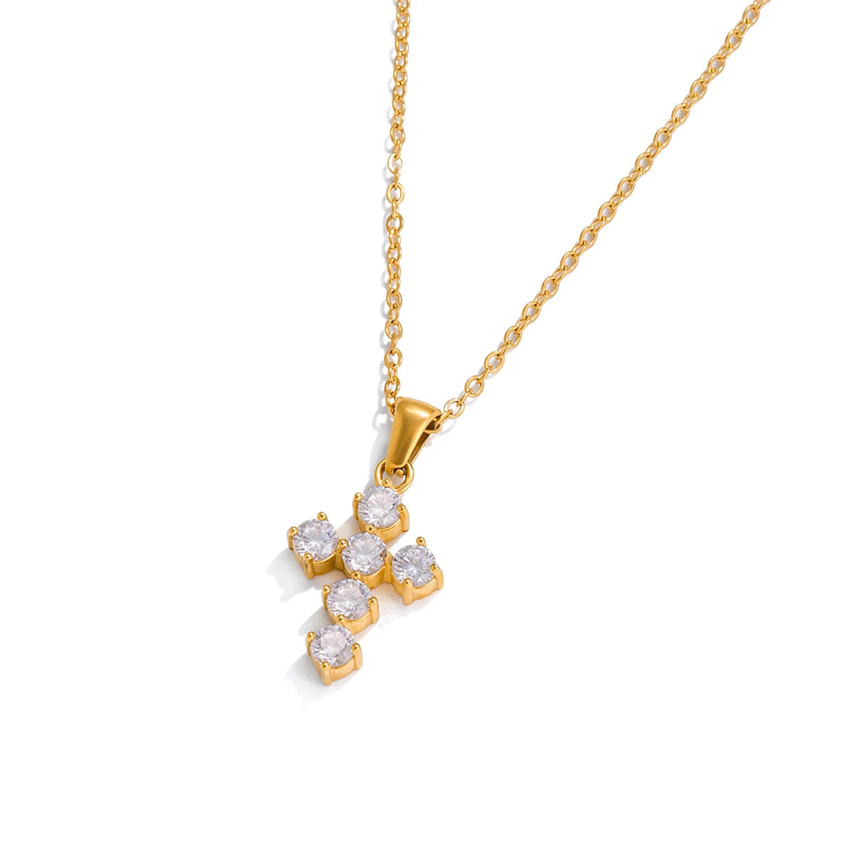 Cubic Zirconia Cross Pendant Necklace – Waterproof 18K Gold Plated Necklace | Ezra Gems