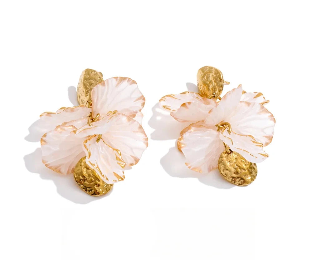 Fairy Resin Flower Petal Drop Earrings – Waterproof 18K Gold Plated Earrings | Ezra Gems