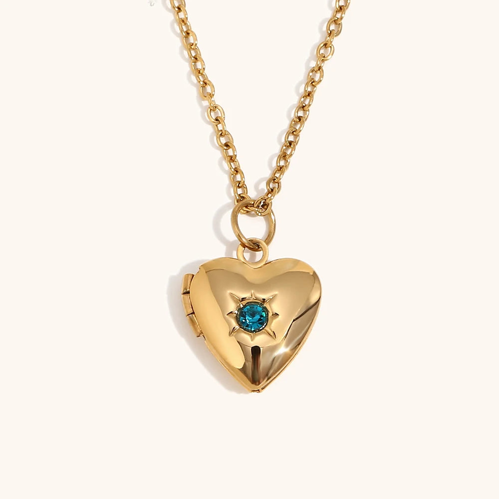 Birthstone Box Pendant Necklace – Waterproof 18K Gold Plated Necklace | Ezra Gems