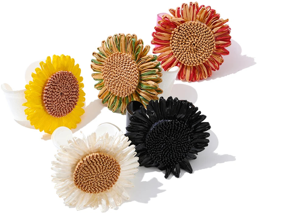 Sunflower Resin Cuff Bangle Bracelet – Waterproof 18K Gold Plated Bracelet | Ezra Gems