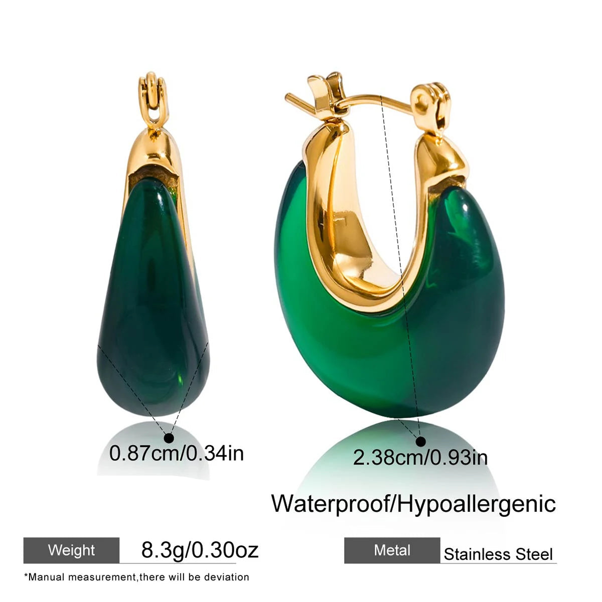 U Shape Resin Drop Earrings – Waterproof 18K Gold Plated Earrings | Ezra Gems