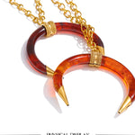 Resin Horn Pendant Long Necklace – Waterproof 18K Gold Plated Necklace | Ezra Gems