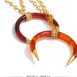 Resin Horn Pendant Long Necklace – Waterproof 18K Gold Plated Necklace | Ezra Gems