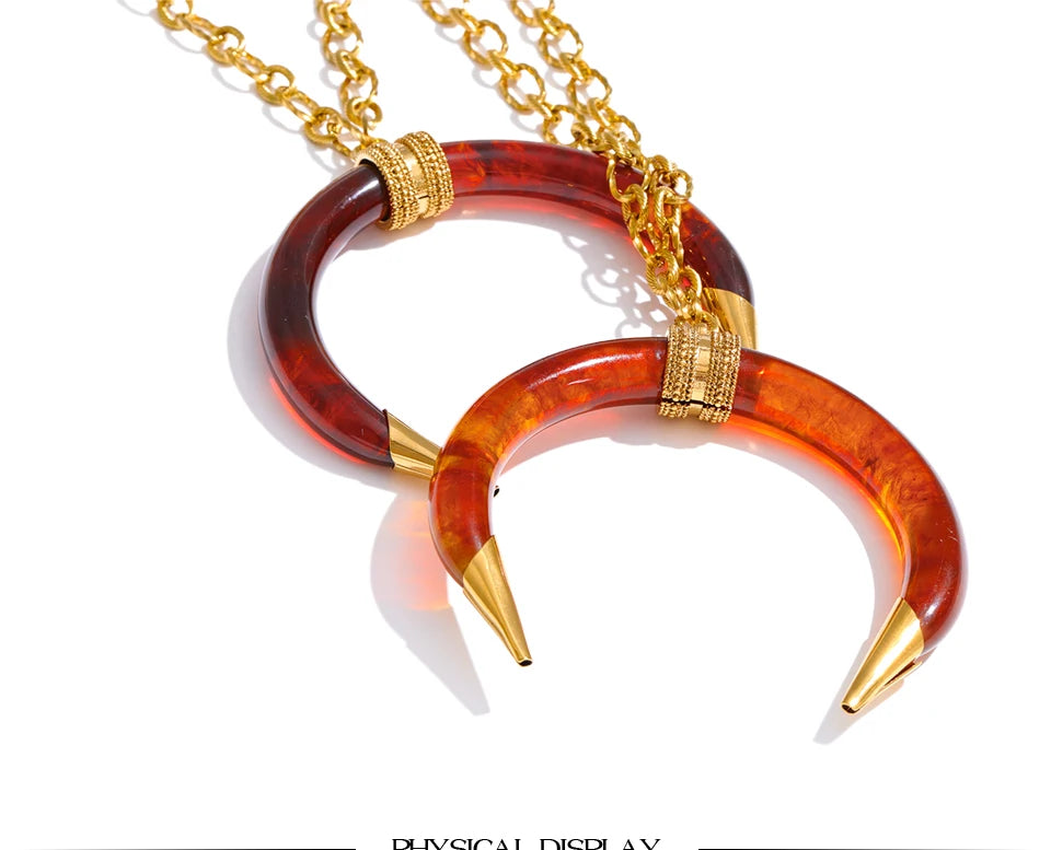Resin Horn Pendant Long Necklace – Waterproof 18K Gold Plated Necklace | Ezra Gems
