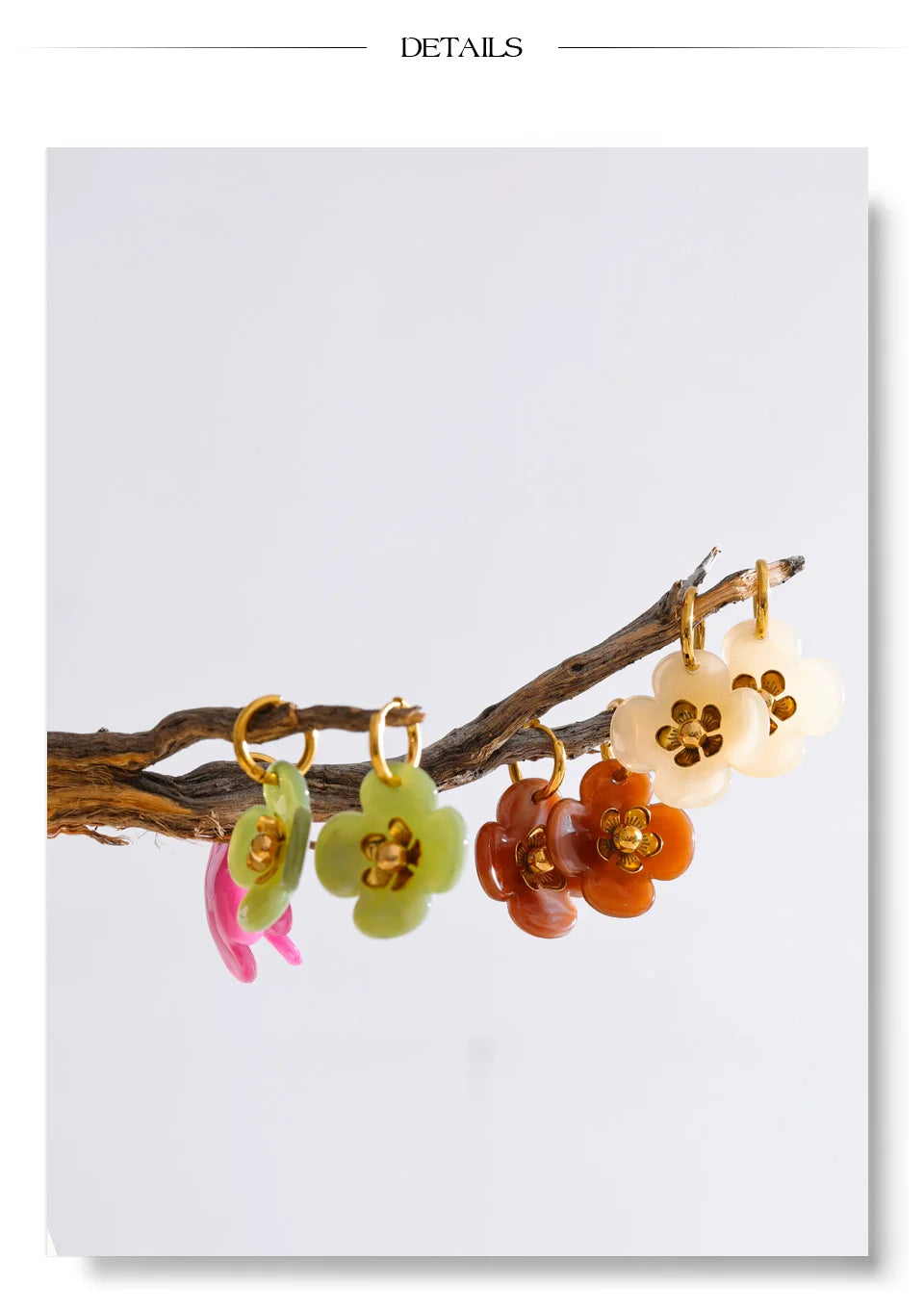 Resin Flower Drop Hoop Earrings – Waterproof 18K Gold Plated Earrings | Ezra Gems