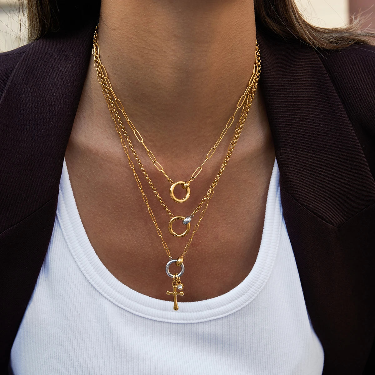 Circle Cross Pendant Necklace – Waterproof 18K Gold Plated Necklace | Ezra Gems