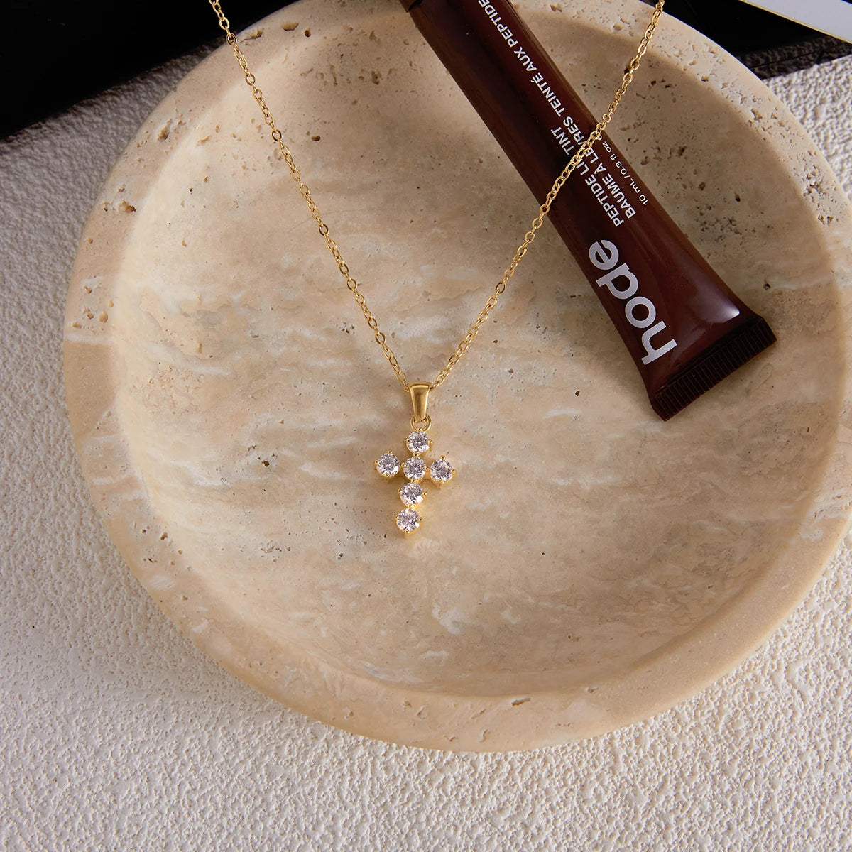 Cubic Zirconia Cross Pendant Necklace – Waterproof 18K Gold Plated Necklace | Ezra Gems