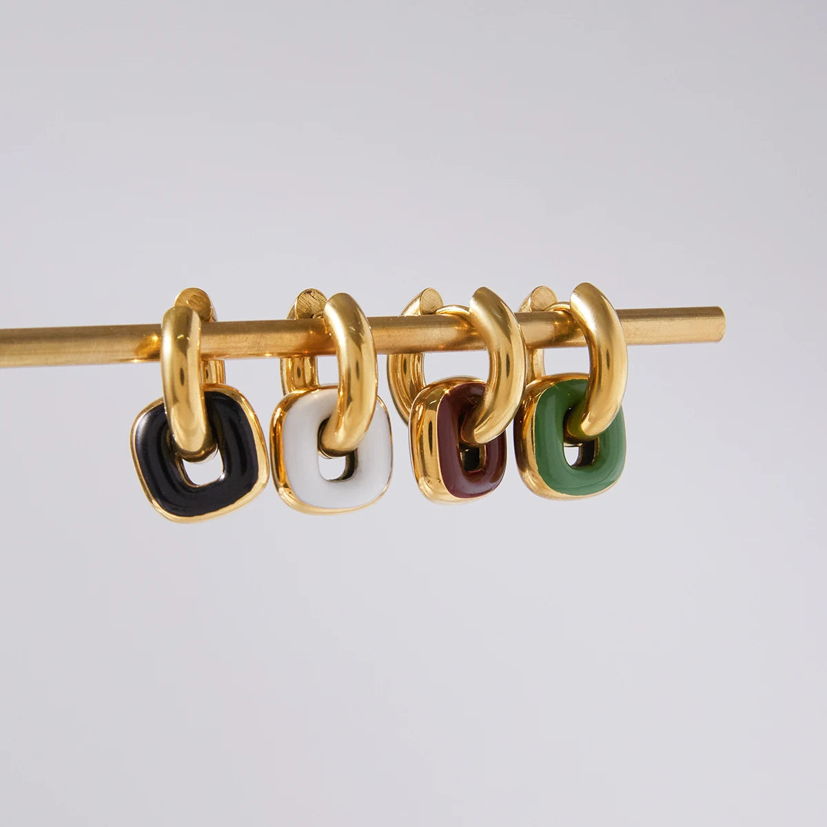 Enamel Double Ring Drop Earrings – Waterproof 18K Gold Plated Earrings | Ezra Gems