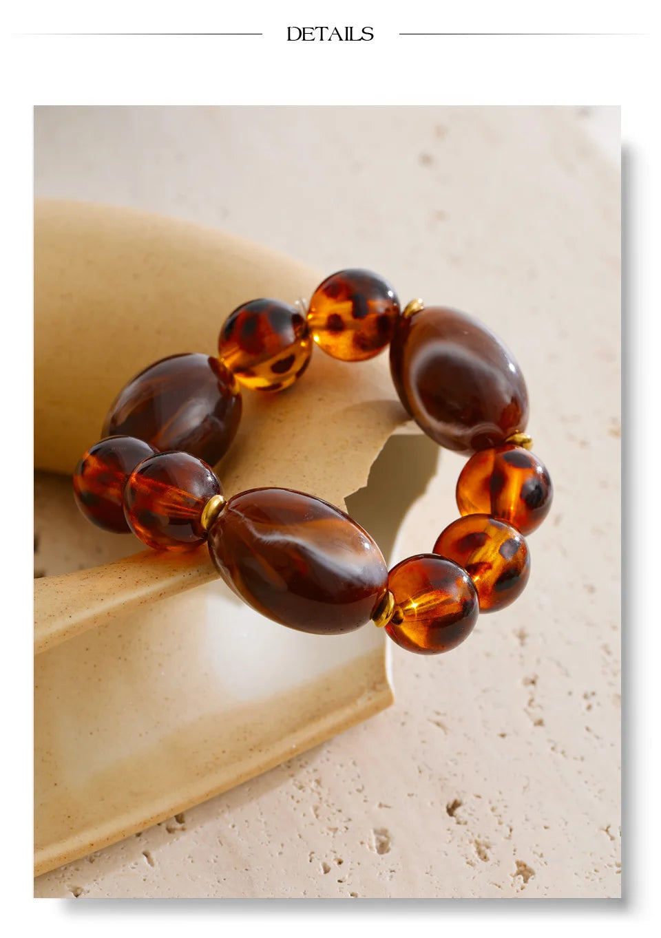 Amber Resin Round Bead Chain Bracelet – Waterproof 18K Gold Plated Bracelet | Ezra Gems