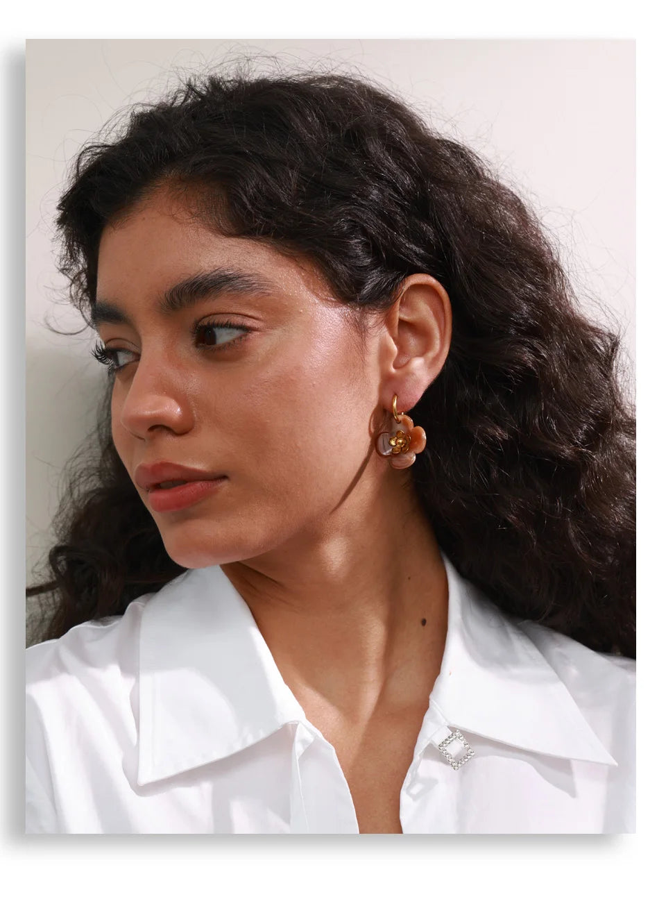 Resin Flower Drop Hoop Earrings – Waterproof 18K Gold Plated Earrings | Ezra Gems