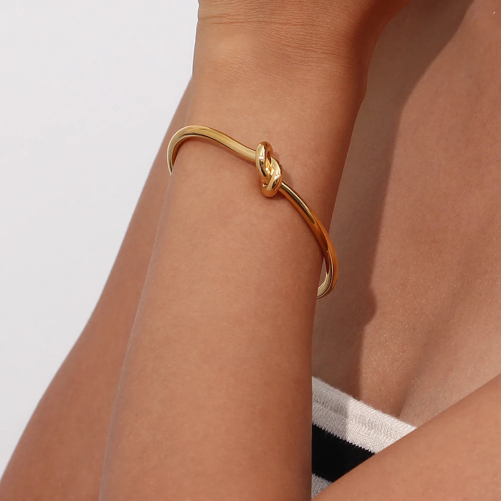 Minimalist Knot Cuff Bangle – Waterproof 18K Gold Plated Bracelet | Ezra Gems